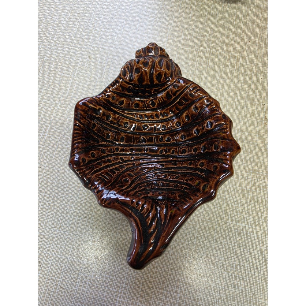 Italica Ars Italy Brown Glazed Ceramic Seashell Trinket Dish Vintage Pottery
